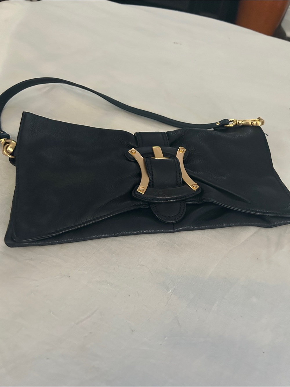 Marc Jacobs Black Leather Wristlet Clutch with Gold Accent 12”X 7”